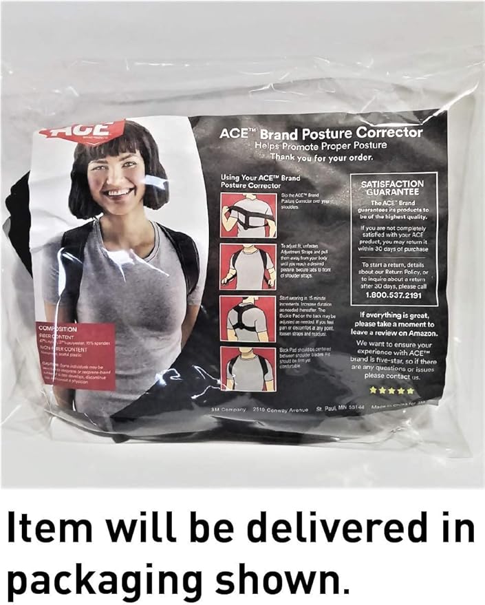 ACE Brand Posture Corrector, Posture Correction, Adjustable, Hook-and-Loop Shoulder Straps Provide Secure Fit, Posture Support Fits Discreetly Under Clothing, One Size Fits Most
