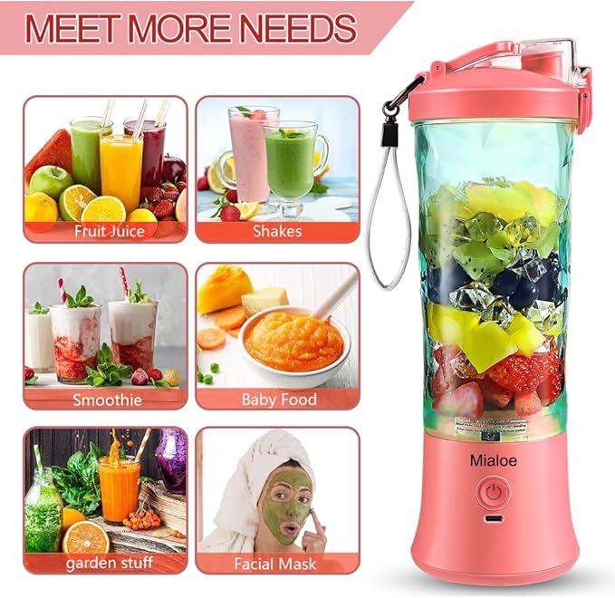 Portable Blender, for Shakes and Smoothies with 6 Blades Mini Blender 20 Oz for Kitchen,Home,Travel (Sakura Pink)