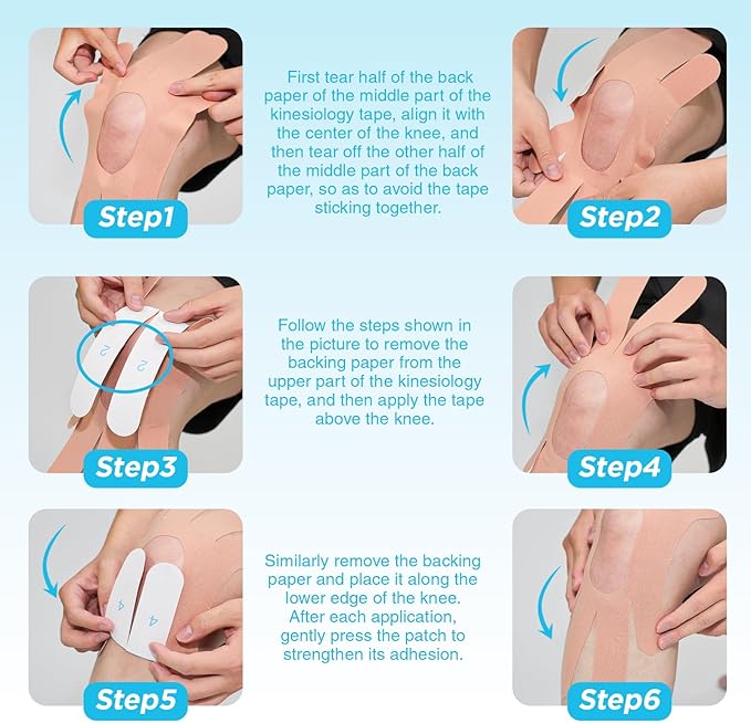 OK TAPE One-Structure K-Tape Patches | Precut for Knee Kinesiology Tape | Pain Relief and Accessories | 10 Pcs and Blue