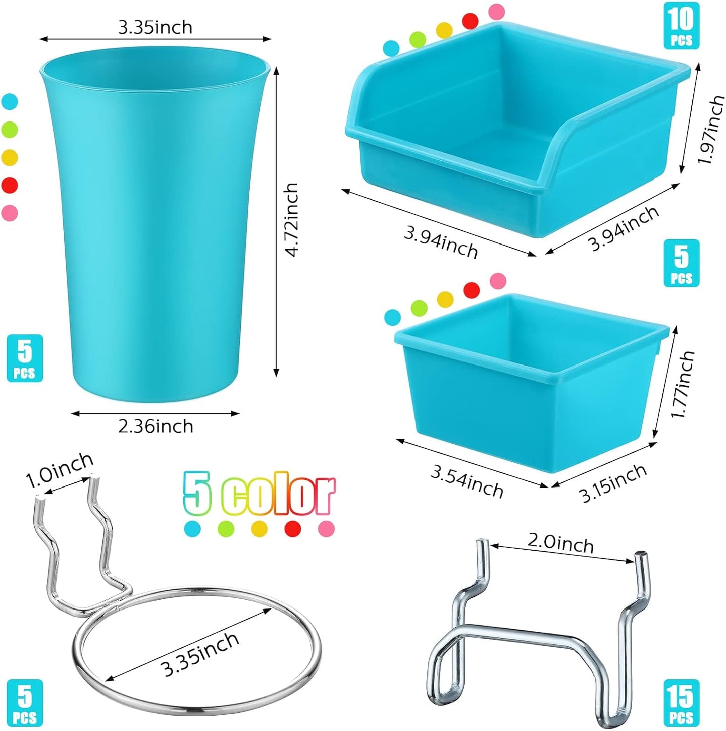 Yookeer 20 Pcs Pegboard Bins and Cups with Hooks and Loops Peg Assortment Organizer Accessories Various Tool Organizer Pegboard Baskets Set for Garage Workshop Workbench Office(Mixed Color)