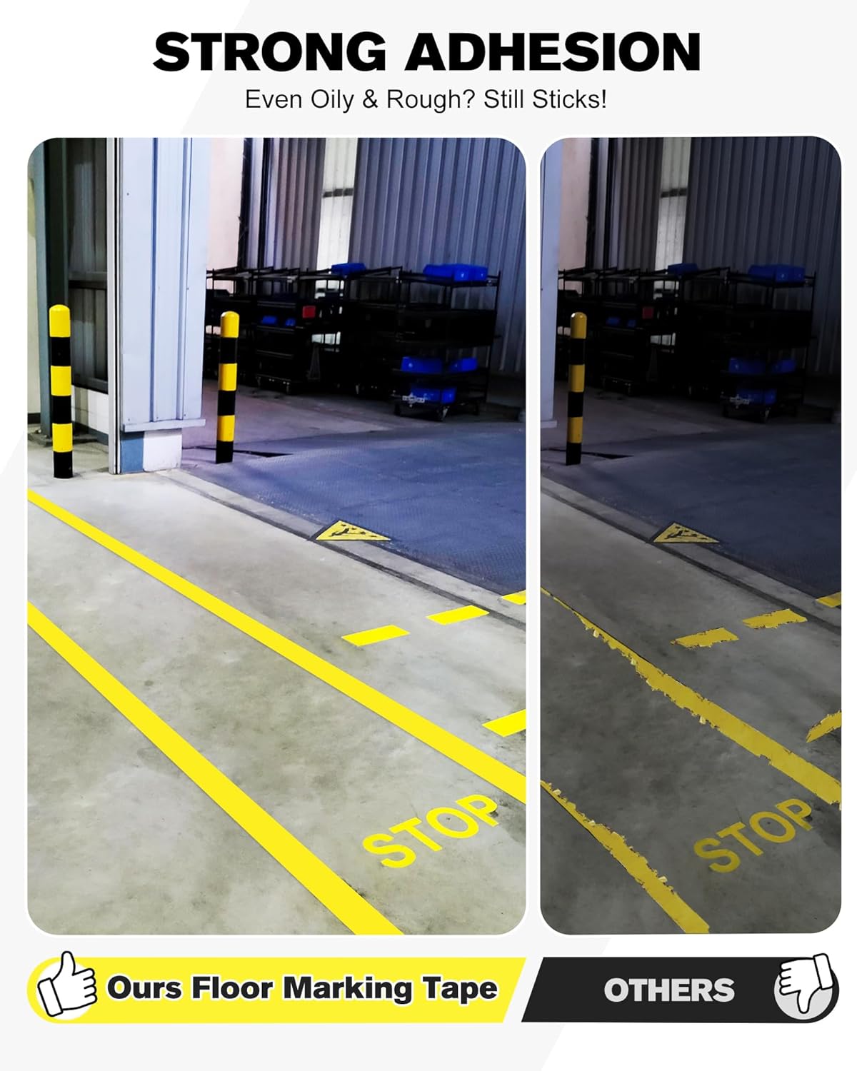 Floor Marking Tape,2 in x 108 FT Strong Adhesive Caution Tape,High Durability Warning Safety Tape for Indoor/Outdoor - Warehouses,Factories,Parking Lots,Retail Locations,Yellow,1 Roll