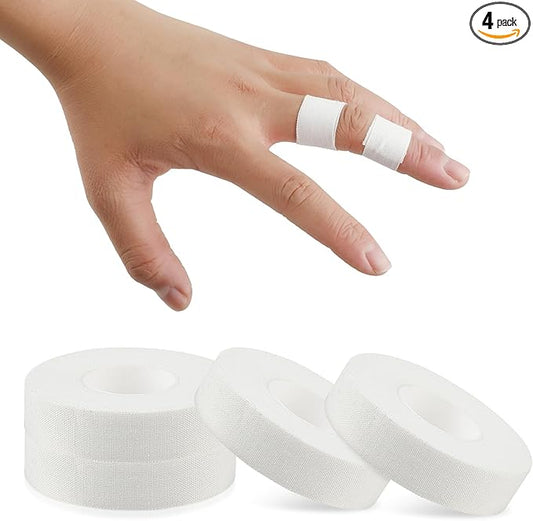 Finger Tapes, 0.5 Inch x 10 Yard White Athletic Tape - Extra Strong Adhesive, 4 Rolls for Sports, Medical & Foot Use - Ideal for Climbing, Basketball, Lifting & BJJ