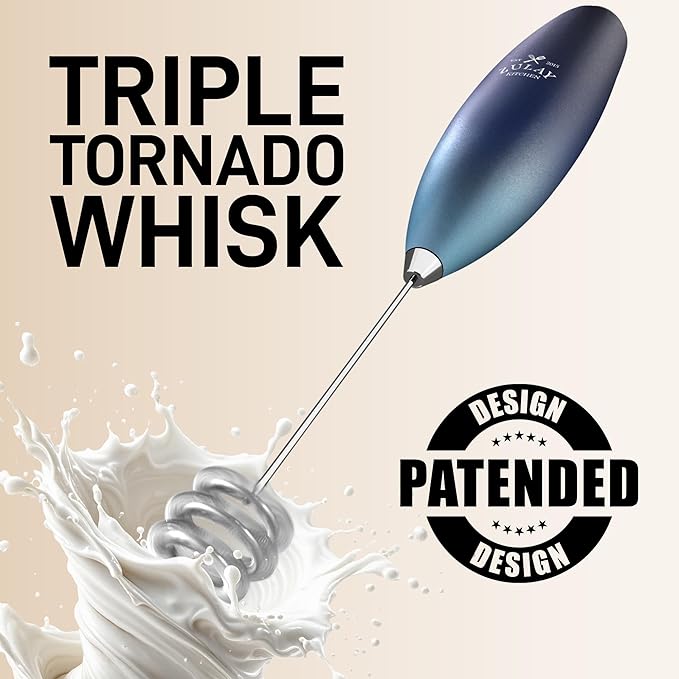Zulay Kitchen Tornado Whisk Milk Frother with 4 AA Duracell Batteries - Triple Whisk for More Power - Handheld Coffee Frother with Stand - Drink Mixer for Lattes, Matcha & Protein Shakes