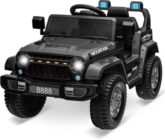 12V Kids Ride on Truck Car, w/Parent Remote Control, Twin 35w Motors, 3 Speeds, LED Lights, Music & Horn, Spring Suspension, Kids Electric Vehicles Toy for 3-5 Years Old Boys Girls Gift, Black