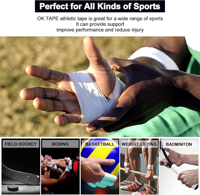 OK TAPE Athletic Sports Tape（4 Packs) - 45ft Per Roll Very Strong Tape for Athlete & Sport Trainers & First Aid Injury Wrap, Perfect for Fingers Ankles Wrist on Bat, Hockey Stick - Green