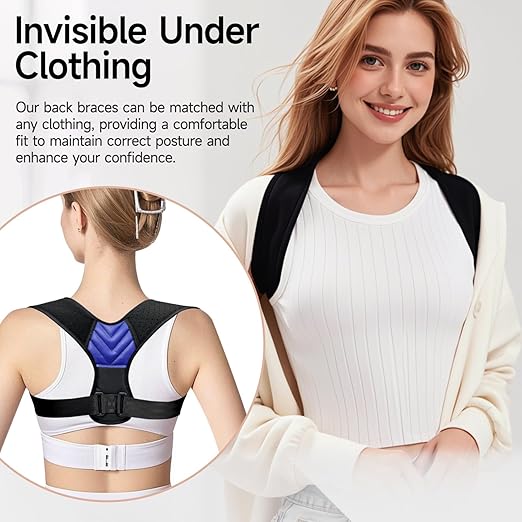 Posture Corrector for Men and Women, Adjustable Shoulder Brace, Invisible Back Support Brace Shoulder Straightener for Neck Shoulder & Upper Back Pain Relief, Large