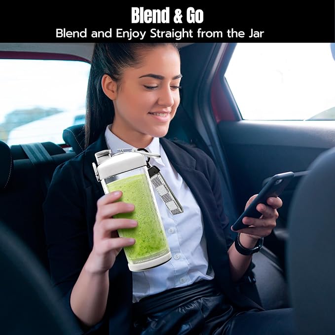 SSKAWorldwide Portable Blender - 21oz Smoothie Blender Rechargeable Small Blender with 6 Blades Personal Blender for Home Office Gym Sports and Travel (White)