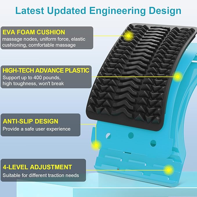 Back Stretcher for Lower Back Pain Relief, 4 Level Adjustable Arch Lumbar Back Cracker Board, Back Cracking Device, Back Massager for Scoliosis, Spine Decompression Support - Dark Blue