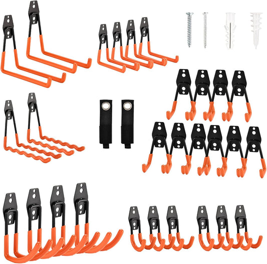 30 Pack Heavy Duty Steel Storage Hooks - Wall Mount Garage Hanger & Organizer for Bikes, Tools, Ladders, Bulk Items, Ropes and More