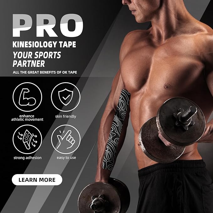 OK TAPE PRO Kinesiology Tape Uncut Roll, Elastic Physical Therapy Athletic Tape for Pain Relief, Muscle Support, Kinetic Tape, Water Resistant, 2in X 16.4ft -Black