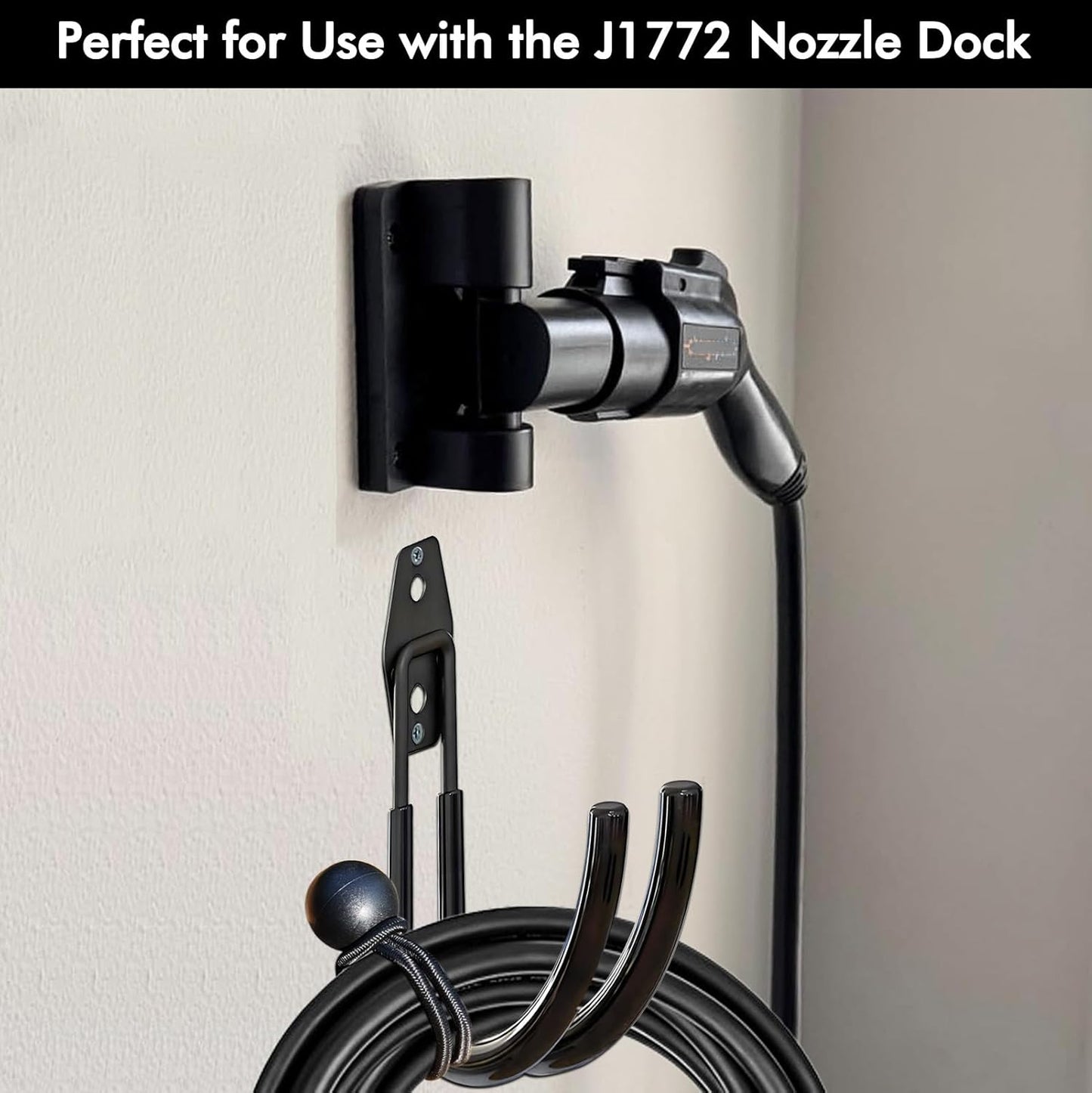 Tesla Charger Holder Wall Mount EV Charger Holder, Tesla Charging Cable Organizer J1772 J-Hook Cord Hanger for All Electric Vehicle Mobile Connector Organizers