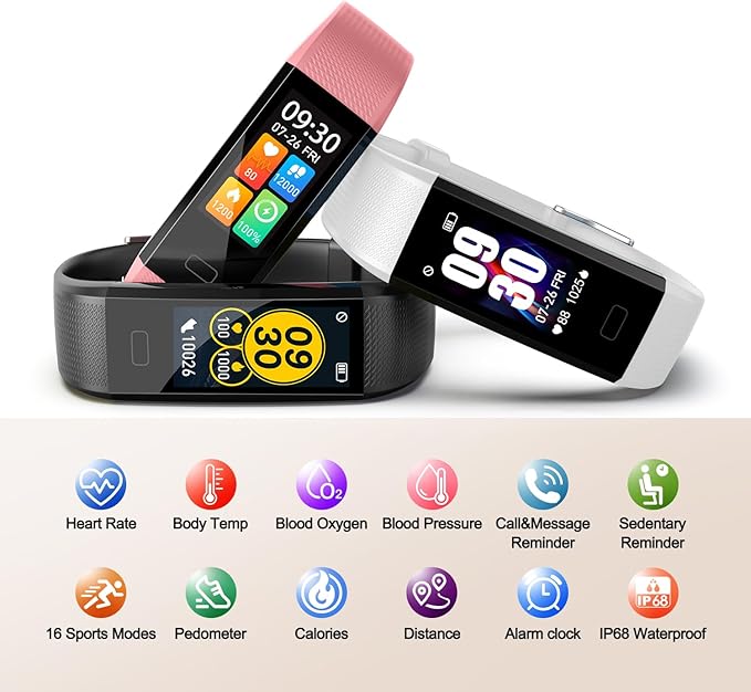 ENGERWALL Fitness Tracker with Step Counter/Calories/Stopwatch, Activity Tracker with Heart Rate Monitor, IP68, Health Tracker with Sleep Tracker, Smartwatch, Pedometer Watch for Women Men Kids