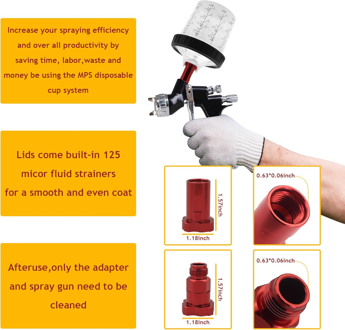 Disposable Paint Cup 20 Ounce (600 ml) Kit - 20 Paint Mixing Cups Liner, 20 Filter Lids, 2 Spray Gun Adapters, 5 Sealing Plugs, 1 Hard Cup，1 Sealing Ring, 1 Stirrer, for Car & DIY Painting