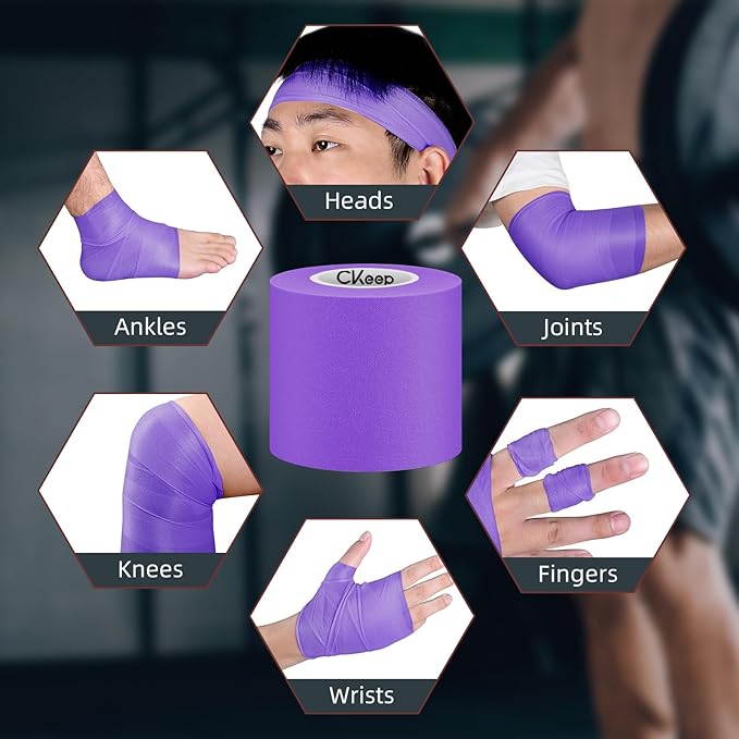 CKeep Pre Wrap Athletic, 3 Rolls Purple Prewrap Athletic Tape, Foam Underwrap Sports Wrap for Hair