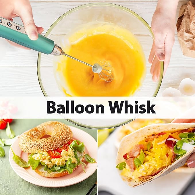 Milk Frother with Stand-Rechargeable Handheld Coffee Frother with 3 Stainless Whisks 3 Speed Adjustable, Electric Whisk Drink Mixer, Foam Maker Blender for Matcha Latte Cappuccino Chocolate