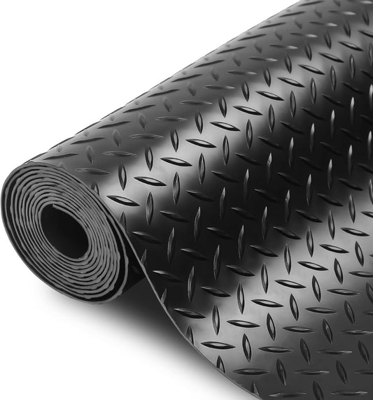 SEAL 6 x 10 Ft Premium Garage Floor Mat, Solid 2.8mm Thickened Black Commercial Grade Heavy Duty Parking Mat for Garage Floor, Golf Cart, Water/Stain Resistant Floor Runner (Embossed Diamond Plate)
