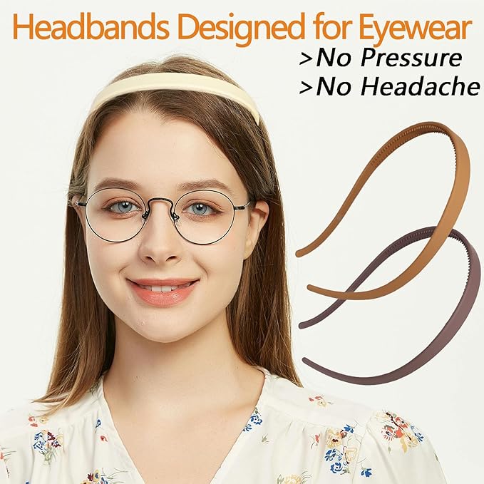 3 Pcs Flex No Pressure Headbands for Women Glasses Wearers - Comfortable Thin Plastic Headbands with Teeth - Matte Finish