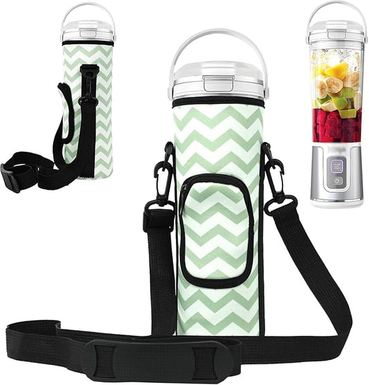Storage Bag for Ninja Portable Blender Dust Cover Sleeve with Adjustable Shoulder for Ninja BC151NV/BC51NV/BC151BK/BC151CR/BC151EM/ BC151PR/BC151WH/BC155PS Blast Portable Blender(White Green)