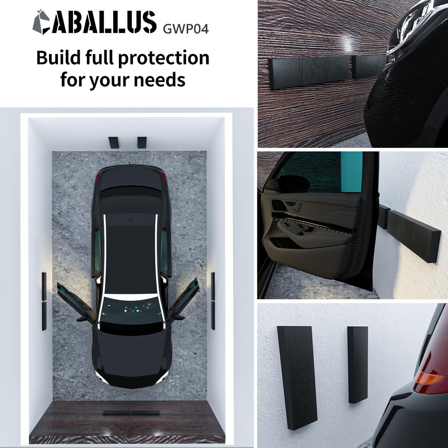 GWP04 Garage Wall Protector Car Door Protectors, Garage Accessories, Parking Stopper for Garage, Tool-Free, Designed in Germany (4-Pack Black)