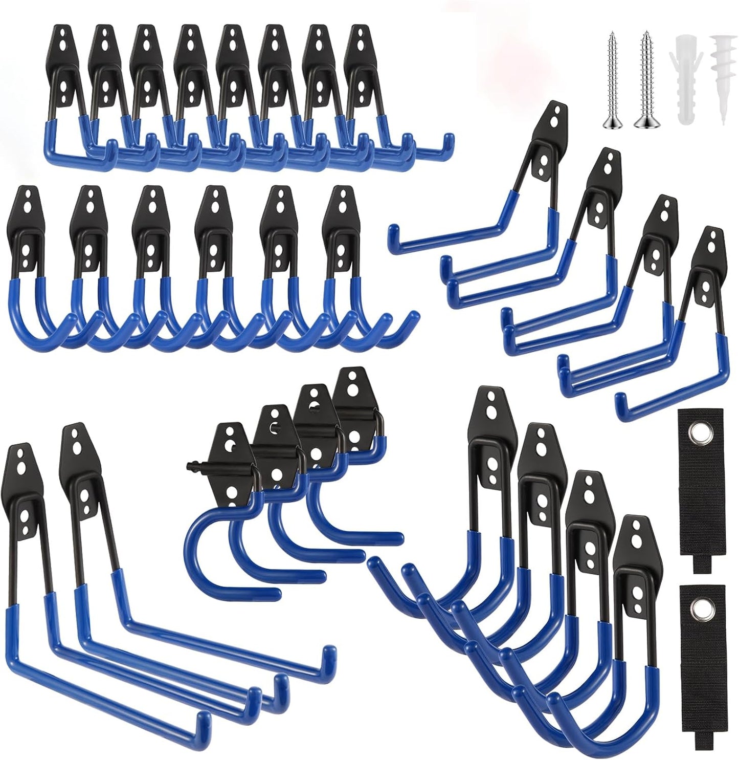 Garage Hook Heavy Duty Wall Storage Hangers, 30 Pack Garage Storage Hooks Steel Tool Blue for Ladders, Ropes, Garden Tools
