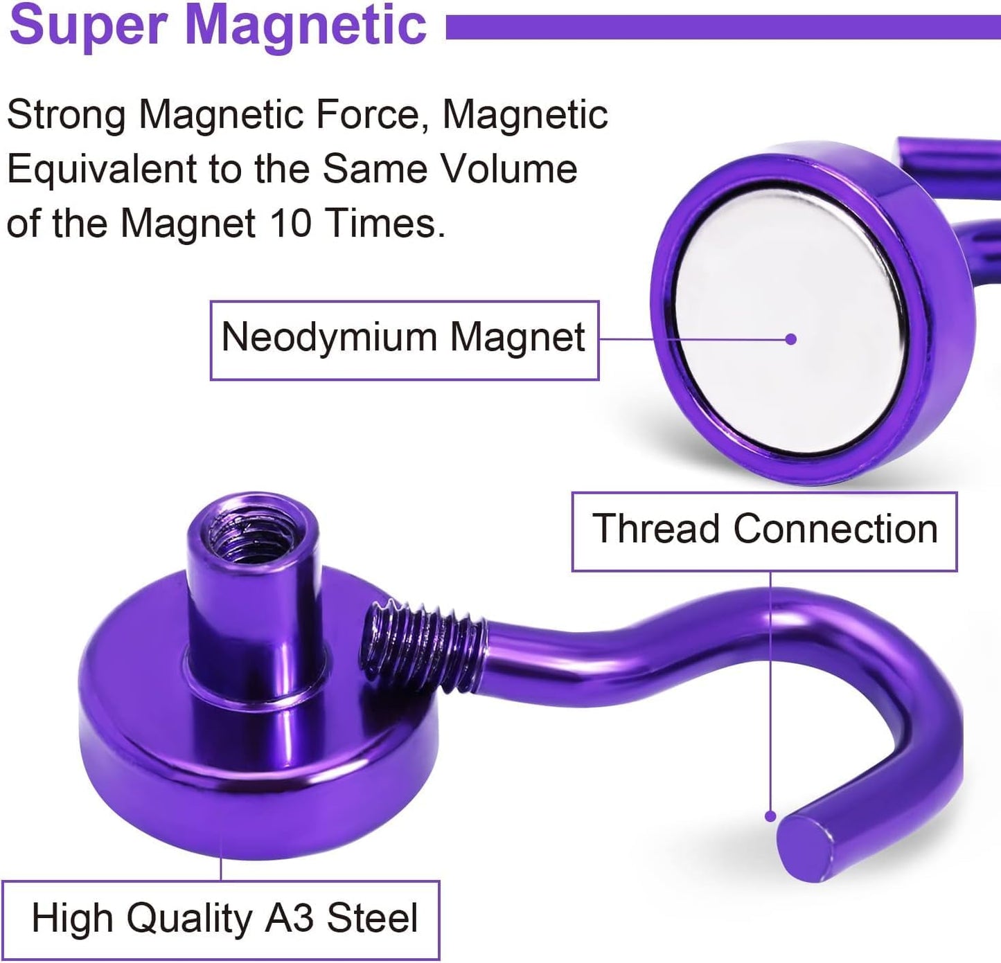 DIYMAG Magnetic Hooks, 30Lbs Strong Heavy Duty Cruise Magnet S-Hook for Classroom, Fridge, Hanging, Cabins, Grill, Kitchen, Garage, Workplace and Office Etc, (10 Pack-Purple)