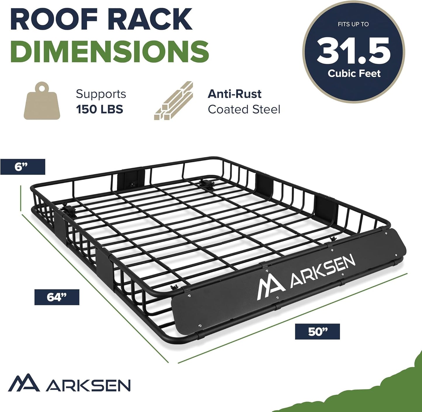 ARKSEN 64 x 50 x 6 Inch Universal Extra Wide 150LB Heavy Duty Roof Rack Cargo with Extension Car Top Luggage Holder Carrier Basket for SUV, Truck, & Car Steel Construction