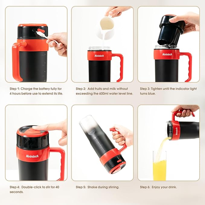 Portable Personal Blender for Shakes and Smoothies with 6 Blades, 21oz(600ml) Personal Size Juicer USB-C Rechargeable with Straw Brush&Lid, for Home, Gym, Travel, Kitchen(Black)