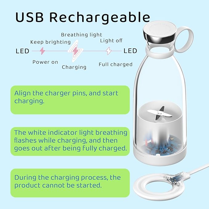 Mini Blender for Smoothies and Milkshakes, Portable Blender, Rechargeable, Personal Size Blender with Quota Outer Travel Lid with 4 Blades, 11 oz for Outdoors, Camping (Purple)