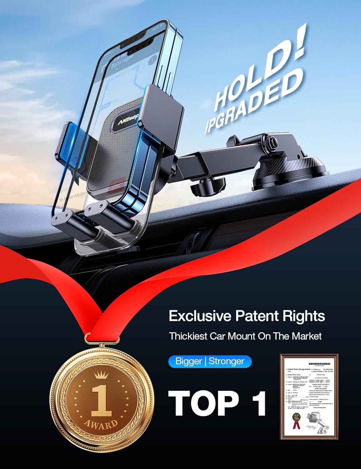 AKESEPE [Thick Cases Friendly [85+LBS Strongest Suction] Phone Holders for Your Car 2025 Upgraded Car Phone Holder Mount Truck Stand for Dashboard Windshield Vent for iPhone Samsung All Phones