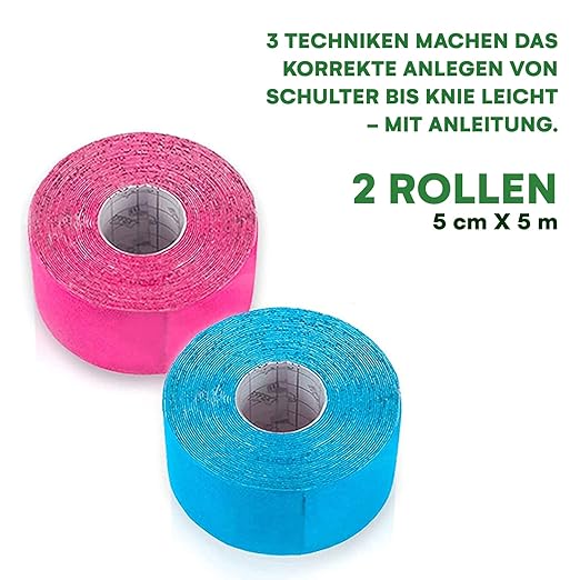 Effekt Manufaktur Kinesiology Tape Waterproof (16 ft x 2 in), 2 Rolls - Elastic Physio Tape for Muscle Support and Injury Recovery, Medical Tape, Kinetic Tape, Durable Kinesthetic Tape (Blue + Pink)