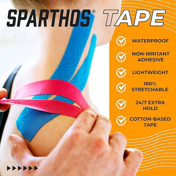 Sparthos Kinesiology Tape - Incredible Support for Athletic Sports and Recovery - Free Kinesiology Taping Guide! - Uncut 2 inch x 16.4 feet Roll