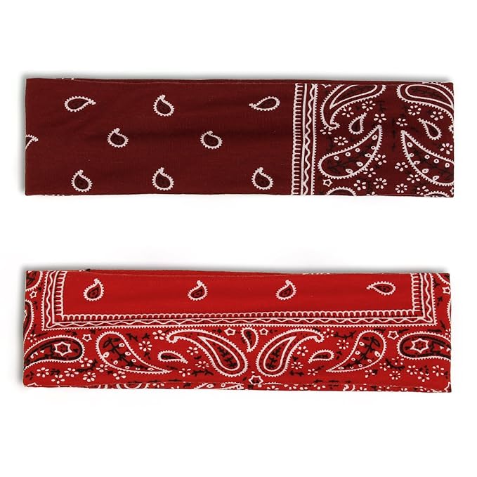 TERSE Paisely Headbands for Women Short Hair Bandana Headbands Non Slip Elastic Sweat Hairbands Soft Fabric Workout Yoga Running Sport Thin Hair Wrap for Girls