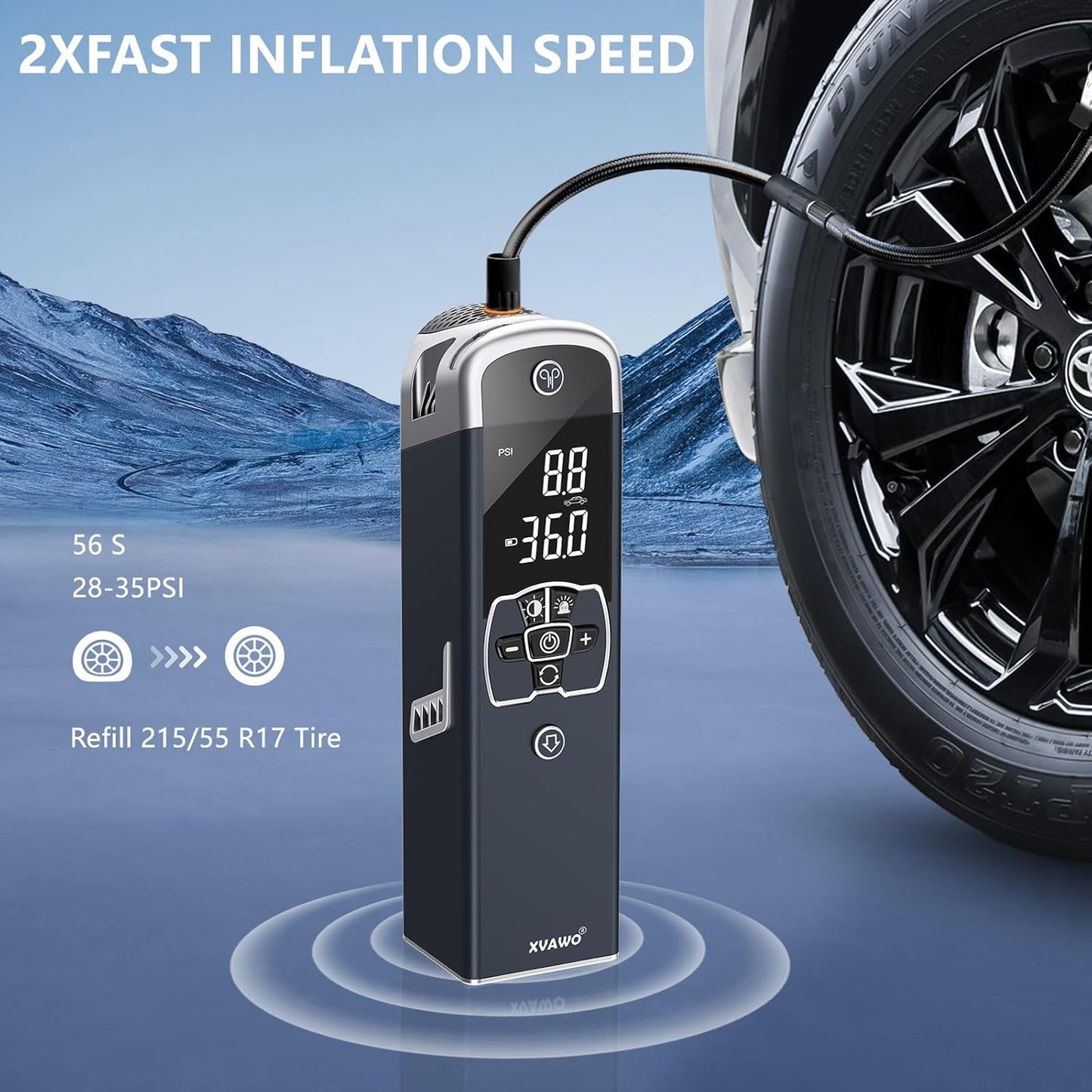 Tire Inflator Portable Air Compressor: Cordless Deflatable Air Pump for Car Tires - 150PSI Tire Pump with Pressure Gauge for Car Bike Motorcycle