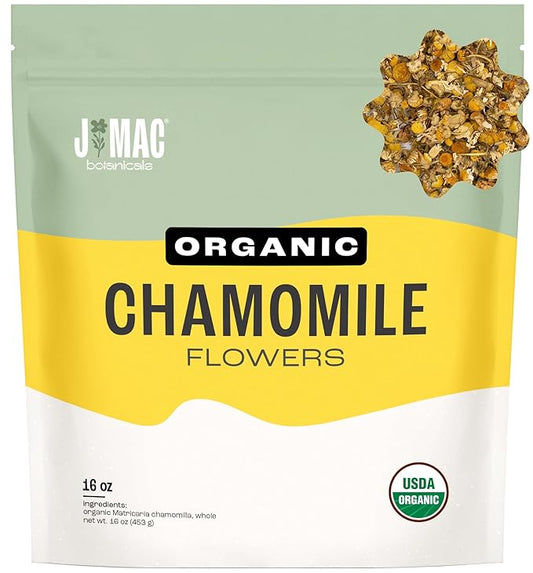 J Mac Botanicals, Organic Chamomile Flowers (1 pound), Certified USDA Organic. Whole Dried Chamomile Flower, Loose Leaf Tea