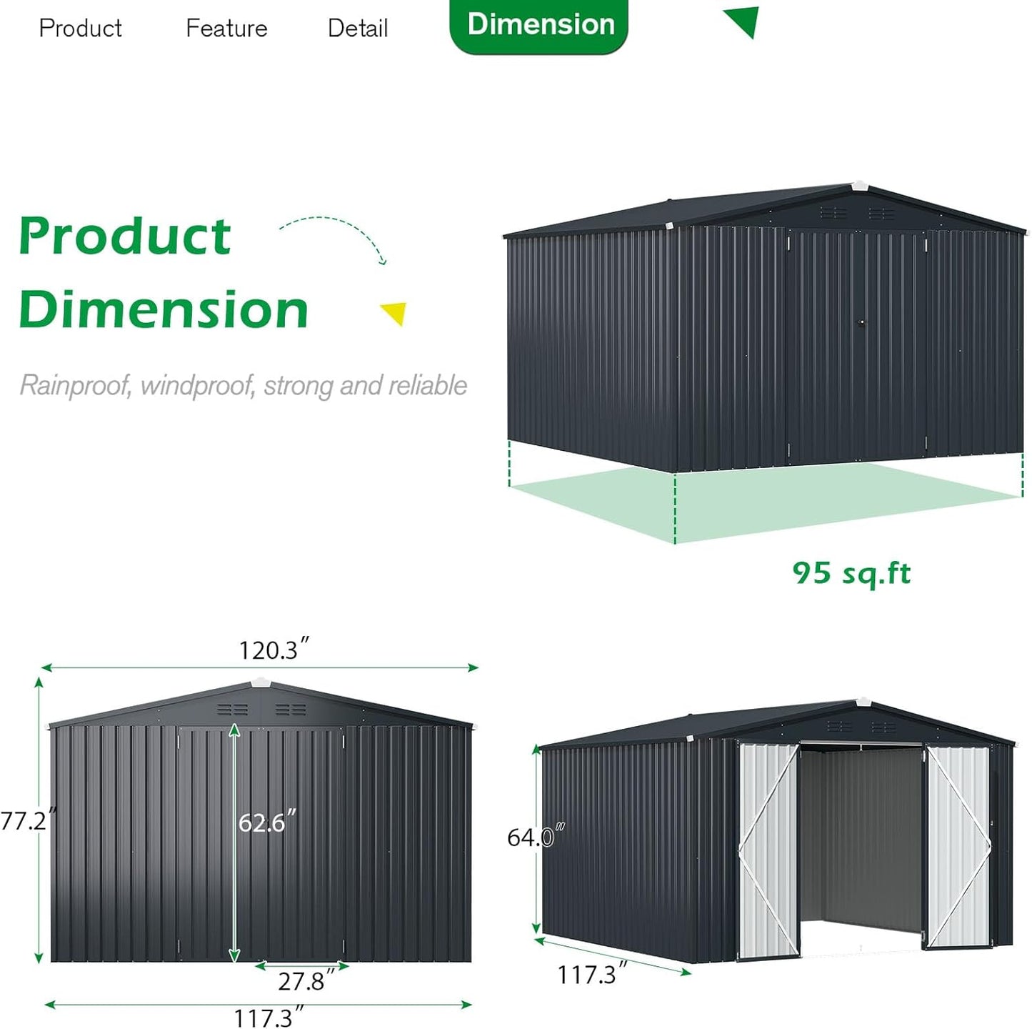 AECOJOY Shed 10'x10' Storage Shed, Large Metal Storage Sheds & Outdoor Clearance, Steel Backyard Shed with Lockable Doors, Utility and Tool Storage for Garden, Patio, Outside Use in Dark Grey