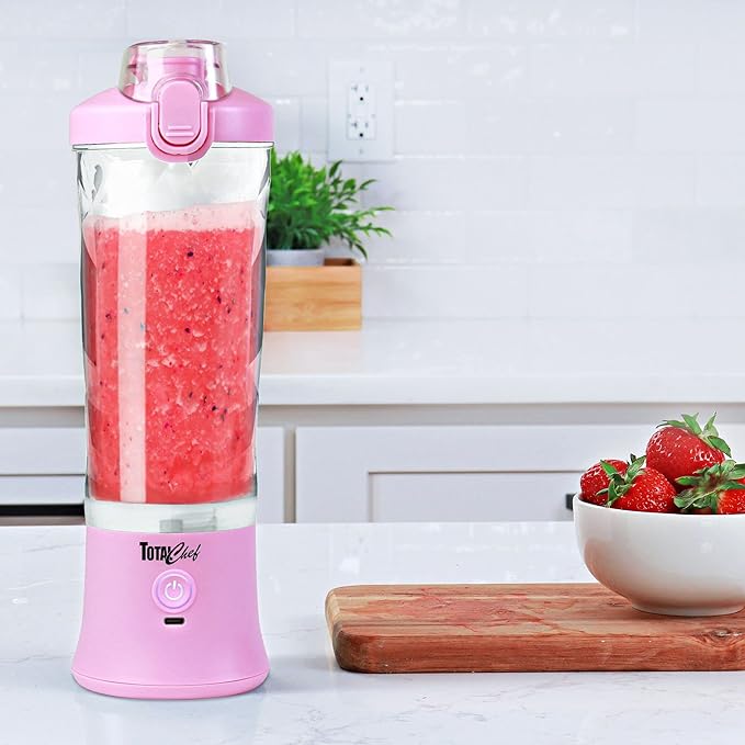 Total Chef Smoothie Portable Blender Personal Mini Juicer for shakes and smoothies travel blender Lid Type-C USB Rechargeable Leakproof Pink