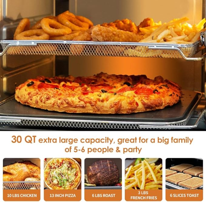 Nuwave Bravo XL Air Fryer Toaster Smart Oven, 12-in-1 Countertop Grill/Griddle Combo, 30-Qt XL Capacity, 50F-500F adjustable in precise 5F increments, Integrated Smart Thermometer, Linear T Technology