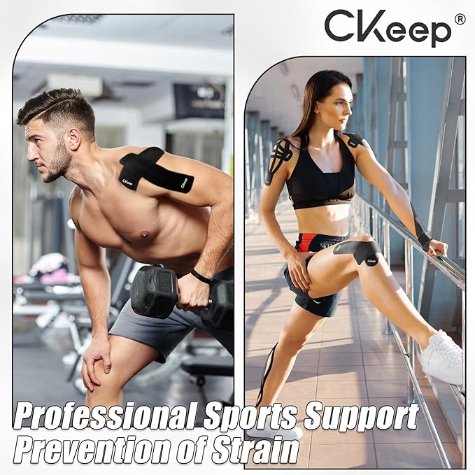 CKeep 4 Rolls Kinesiology Tape, Original Cotton Elastic Athletic Tape, 20 Precut 10" Strips Each, Black, Ideal for Muscle Support & Injury Prevention
