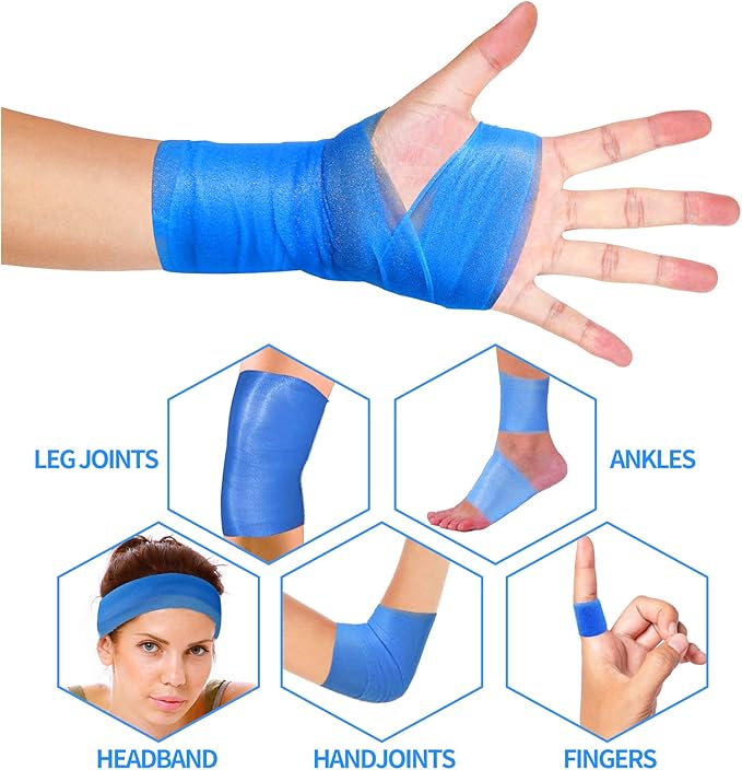 Upgraded Pre Wrap Tape Athletic,6 Rolls Black Prewrap Headbands for Hair Soccer,Foam Underwrap Sports Wrap-Beige,White,Blue,Green,Pink,Yellow,Total 132 Yards