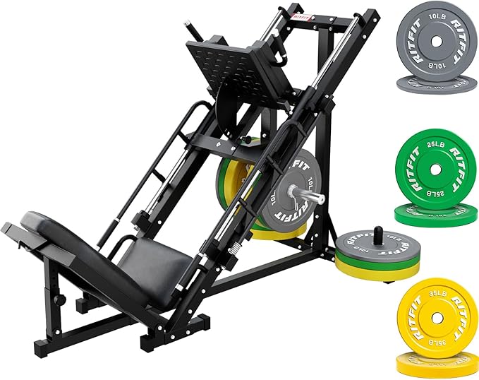 RitFit Adjustable Leg Press and Hack Squat Machine with Weight Plate Set, Professional Home Gym Equipment with Linear Bearings, Specialized for Complete Lower Body Workouts and Weight Storage Posts