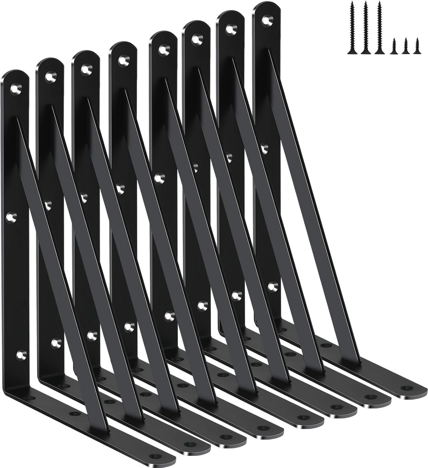 8 Pack L8 x H 6" Black Heavy Duty Shelf Brackets with Screws Metal Shelf Brackets Shelf Support Angle Brackets for Shelves L Brackets Heavy Duty Floating Shelf