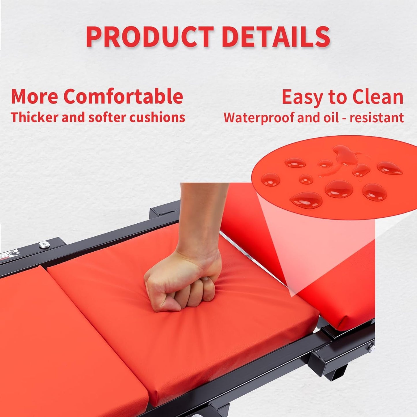 Mechanic Creeper 40 inches 2-in-1 Mode Z Seat with Tool Tray, 480lbs Capacity, Foldable Garage Adjustable Rolling with 6pcs Roller, Lay Down Sit Lean Back, Under Car Auto Repair Men Gift, Red