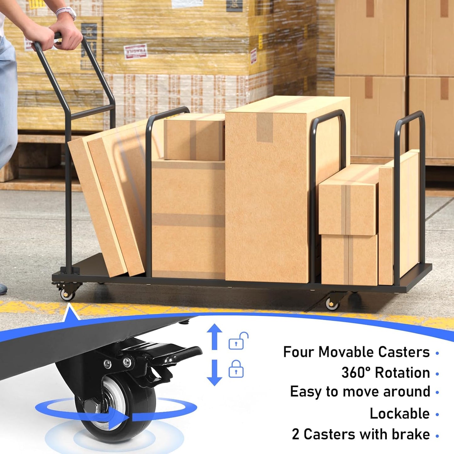Carton Stand, Carton Storage Rack, Metal Cardboard Box Organizer with Wheels, Heavy Duty Carton Organizer Rack, Cardboard Carton Cart Stand for Home Warehouse (500LBS)