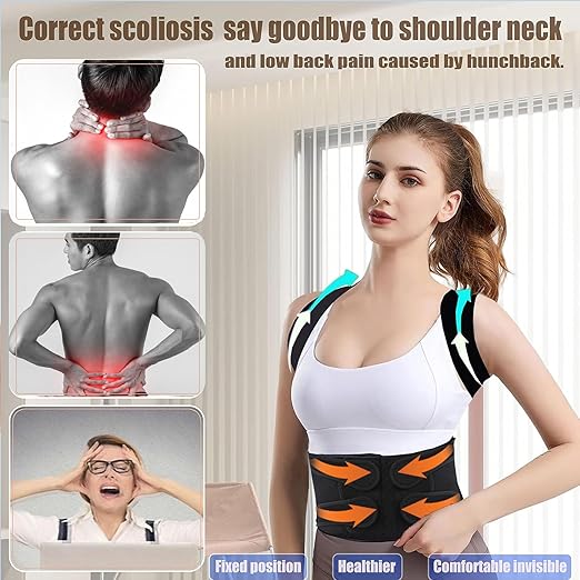 Posture Corrector for Women and Men,Adjustable Full Back Brace and Shoulder Straightener,for Back Pain Relief,Hunchback Correction,Scoliosis,Thoracic Spine,Posture Trainer