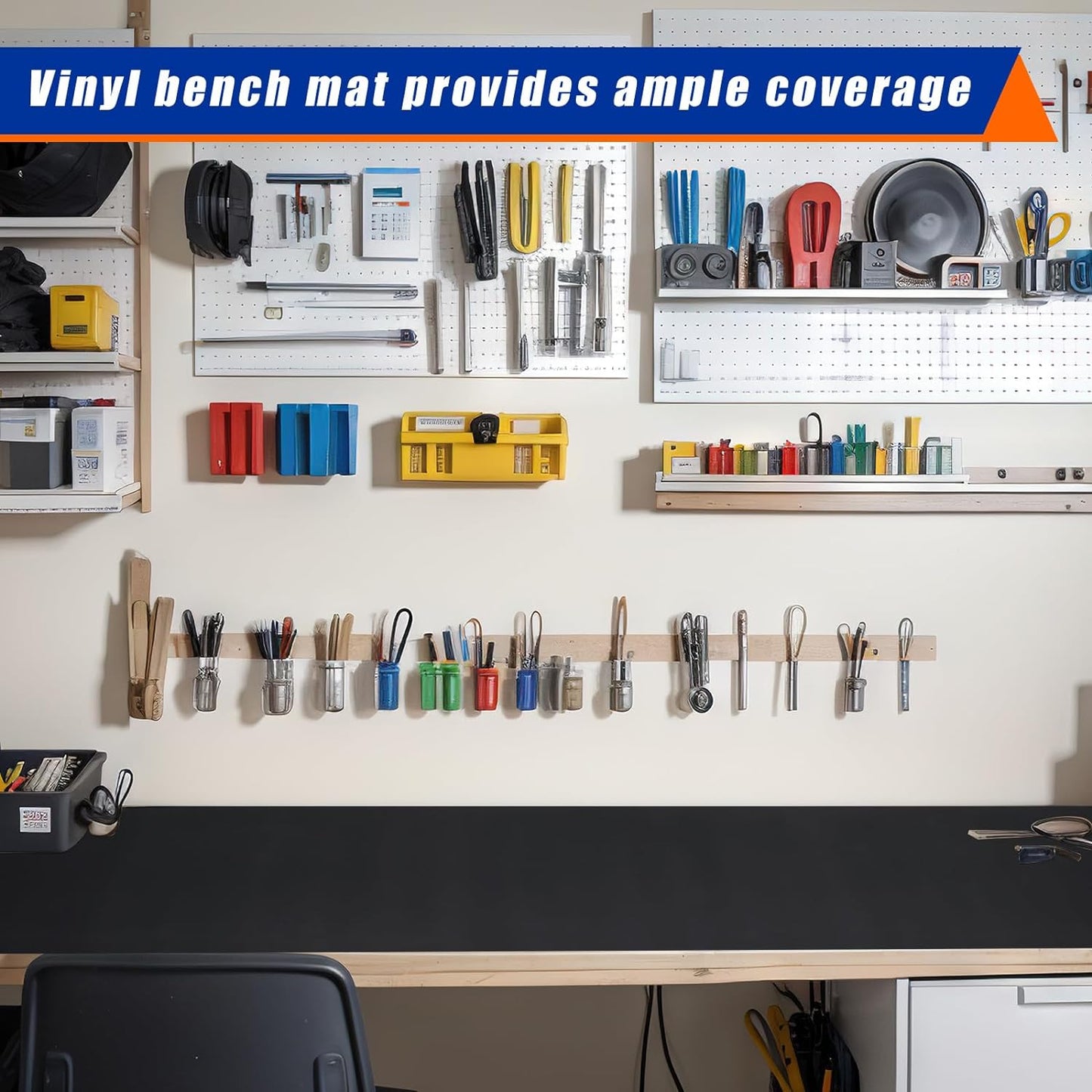 Vesici 1 Roll 23.5 x 100 Inch Work Bench Mat Self Adhesive Resistant PU Floor Runner Easy to Clean Workbench Mat Pad for Garage Workbench or Table Storage Tool Organization,Black