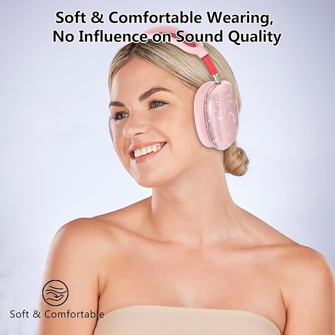 for AirPods Max Case Clear Pink Glitter,3 in 1 Clear Soft TPU Ear Cups Case Cover/Ear Pad Case Cover/Headband Cover for Airpods Max Case Cover,Case for AirPod Max Headphone Accessories-Pink