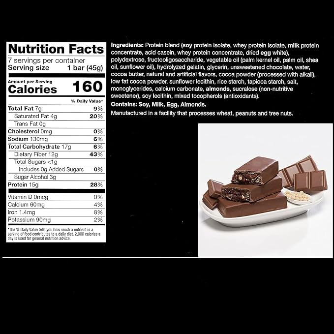 ProtiWise – Chocolate High Protein 15g Bar | 7/Box | Weight Loss, Diet, Keto Friendly, Meal Replacement | Gluten Free, Low Fat, Low Sugar