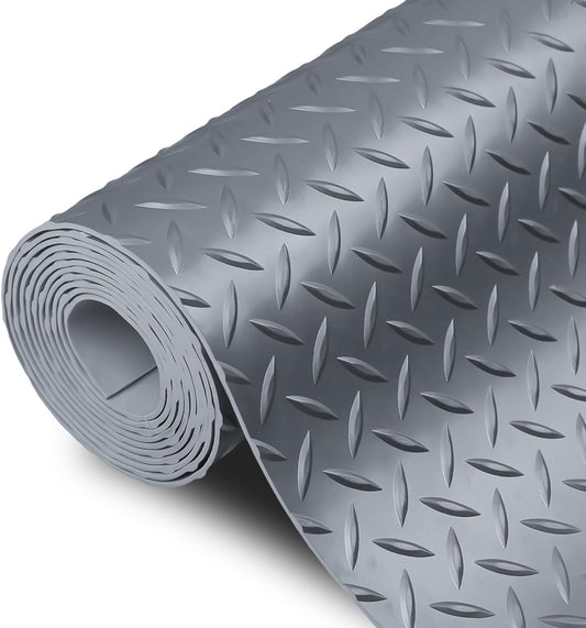 SEAL 5 x 15 Ft Premium Garage Floor Mat, Solid 2.8mm Thick Gray Commercial Grade Heavy Duty Parking Mat for Garage Floor, Golf Cart Parking, Water/Stain Resistant Floor Runner (Embossed Diamond Plate)