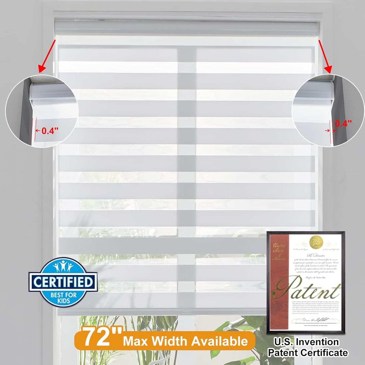 Persilux Cordless Zebra Blinds for Indoor Windows, Free-Stop Light Filtering Sheer Shades, Dual Layer for Day and Night, Roller Shades for Home (27.5" W X 64" H, White)