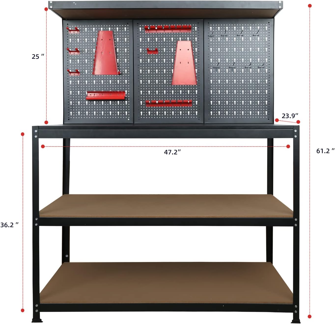 Prostormer Workbench, 47.25 inch Multipurpose Garage Worktable with Peg Board Hook Kit for Home, Garage, and DIY Projects
